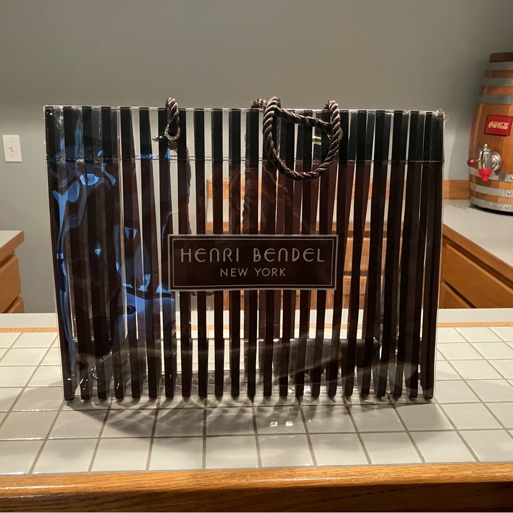 henri bendel Black Patent Stripe Tote Bag NWOT
